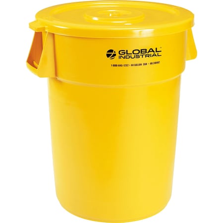 Global Industrial Plastic Trash Can with Lid, 44 Gallon Yellow 240462YLCL